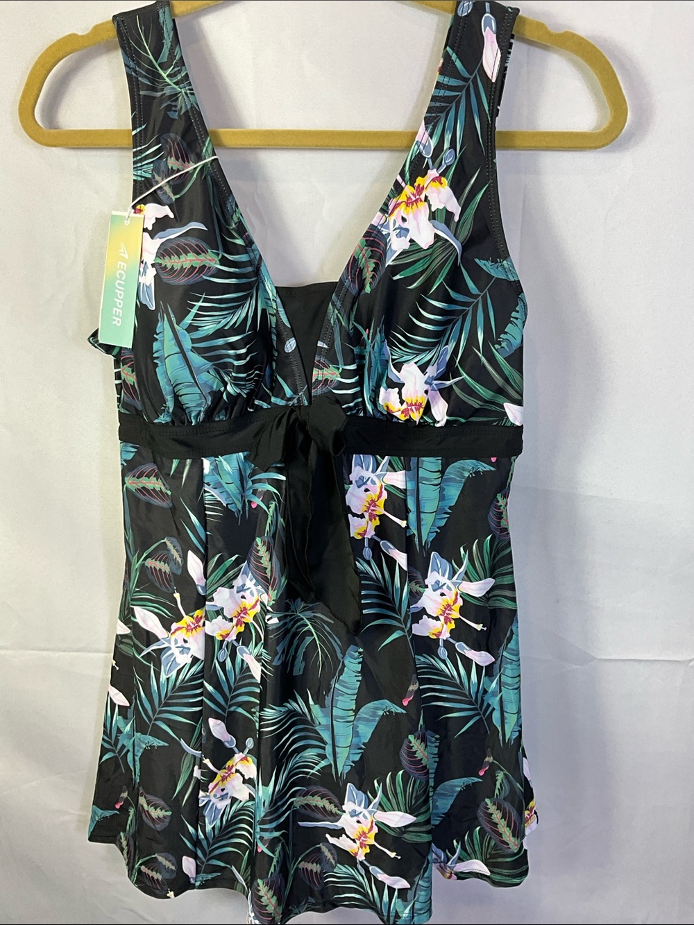 Ecupper Sleeveless Padded Tropical Swim Dress With Shorts One Piece Size Large